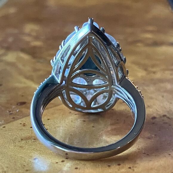 Blue Star Sapphire Rainbow Moonstone Sterling Silver Cocktail Ring Size 7 - Picture 5 of 9